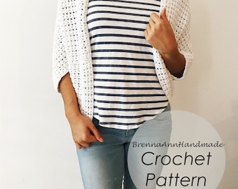 CROCHET PATTERN - The Lightweight Summer Shrug, Instant Download PDF, Crocheted diy Easy-Intermediate Skill Level by BrennaAnnHandmade