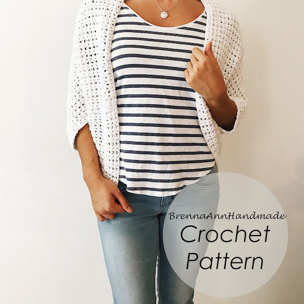 CROCHET PATTERN - The Lightweight Summer Shrug, Instant Download PDF, Crocheted diy Easy-Intermediate Skill Level by BrennaAnnHandmade