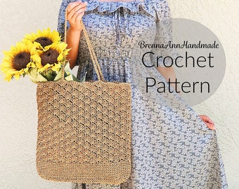 CROCHET PATTERN - The Summery Straw Tote Bag / Raffia Purse - Instant Download Pattern, DIY Intermediate Pattern by BrennaAnnHandmade