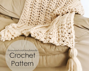 CROCHET PATTERN - The Super Chunky Ribbed Tassel Blanket Instant Download PDF, Chunky Handmade Afghan, diy, Beginner, by BrennaAnnHandmade