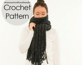 CROCHET PATTERN - The Extra Long Fringe Scarf, Instant Download PDF, Crocheted diy Easy Skill Level by BrennaAnnHandmade