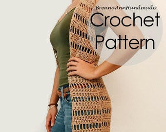 CROCHET PATTERN - Crochet Lightweight Extra Long Vest, Crocheted Fringe Cardigan, Beginner / Intermediate DIY Duster - The Sahara Vest