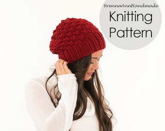 KNITTING PATTERN - The Textured Slouchy Hat by BrennaAnnHandmade, Brim Toque Instant Download Tutorial, DIY Easy Beginner Beanie