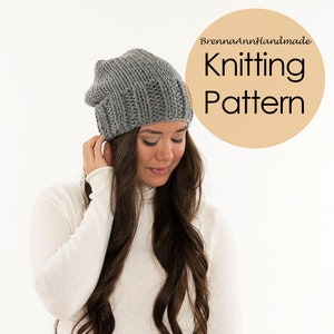 KNITTING PATTERN - The Classic Slouchy Beanie Hat by BrennaAnnHandmade, Brim Toque Instant Download Tutorial, DIY Easy Beginner Toque