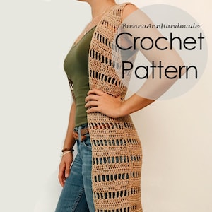 CROCHET PATTERN - Crochet Lightweight Extra Long Vest, Crocheted Fringe Cardigan, Beginner / Intermediate DIY Duster - The Sahara Vest