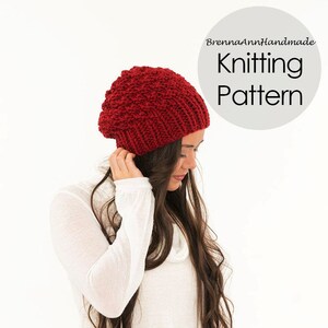 KNITTING PATTERN - The Textured Slouchy Hat by BrennaAnnHandmade, Brim Toque Instant Download Tutorial, DIY Easy Beginner Beanie