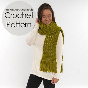 CROCHET PATTERN - The Moss Scarf, Instant Download PDF, Fringe Long Unisex Neckwarmer, Crocheted diy Easy Skill Level by BrennaAnnHandmade