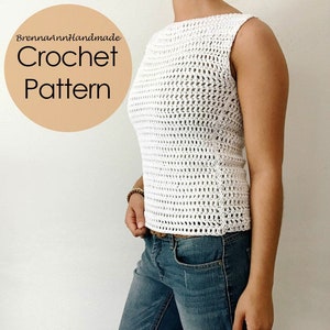 CROCHET PATTERN - Simple Spring Crochet Top, Lightweight Crocheted Sleeveless Blouse, Beginner DIY Easy Shirt / Tee, Instant Download