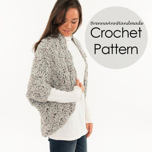 CROCHET PATTERN - The Chunky Lacy Sweater Shrug, Instant Download PDF, Crocheted diy Easy-Intermediate Skill Level by BrennaAnnHandmade