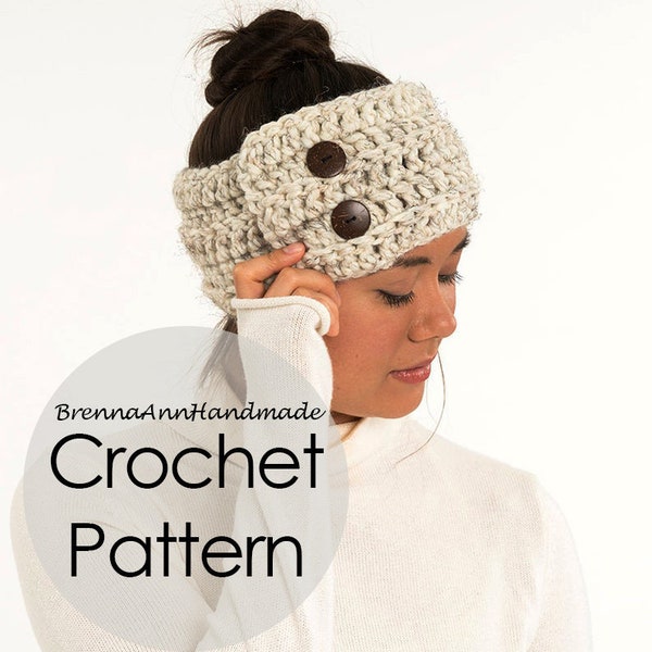 CROCHET PATTERN - The Chunky Ribbed Button Headband, Instant Download PDF, Ear Warmer, Crocheted Easy Skill Level by BrennaAnnHandmade