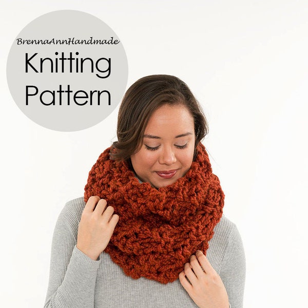 KNITTING PATTERN - The Extra Chunky Textured Cowl, Instant Download PDF, Crocheted Infinity Scarf diy Easy Skill Level by BrennaAnnHandmade