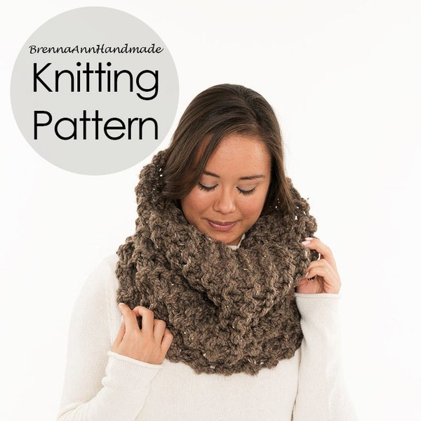 KNITTING PATTERN - The Extra Chunky Ribbed Cowl, Instant Download PDF, Infinity Scarf, Neckwarmer, diy Easy Skill Level by BrennaAnnHandmade