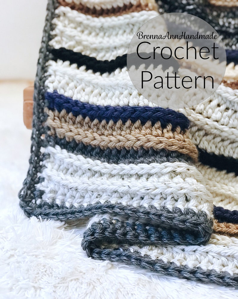 CROCHET PATTERN The Lakeside Blanket Instant Download PDF, Chunky Handmade Afghan, Striped Throw, diy, Easy Beginner, by BrennaAnnHandmade image 3