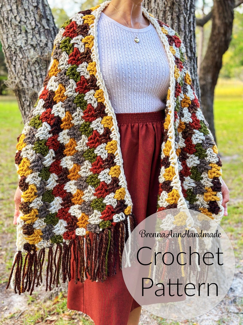 CROCHET PATTERN The Autumn Leaves Shawl Chunky Fringe Crochet Shawl / Wrap / Scarf, diy Pattern, Instant Download PDF image 8