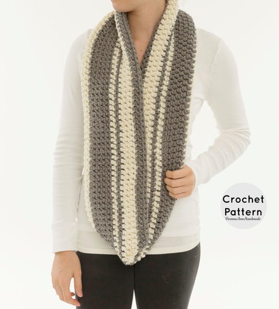 CROCHET PATTERN -the Striped Reversible Infinity Scarf Cowl