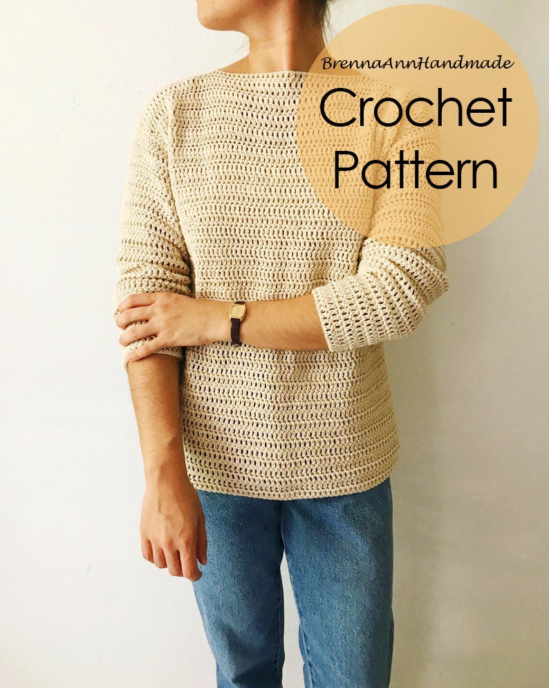 CROCHET PATTERN The Sand Dune Sweater Crochet Lightweight Sweater, Crocheted Pullover, Intermediate DIY Sweatshirt by BrennaAnnHandmade image 1