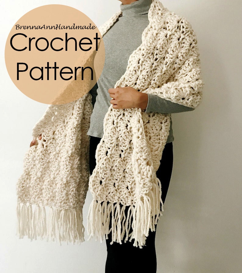 CROCHET PATTERN The Seashell Shawl Chunky Scalloped Fringe Crochet Shawl / Wrap / Scarf, diy Pattern, Instant Download PDF image 3