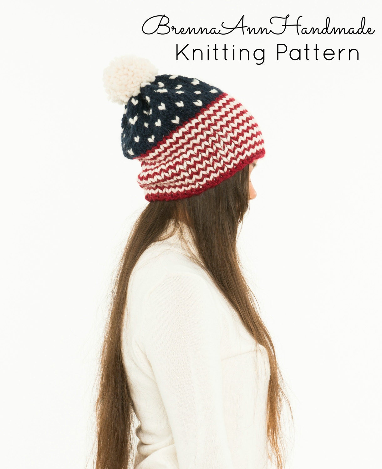 Handmade White & Multicolor Wool Knit Pom Pom Winter Hat With Fair Isle Pattern Child main image 2