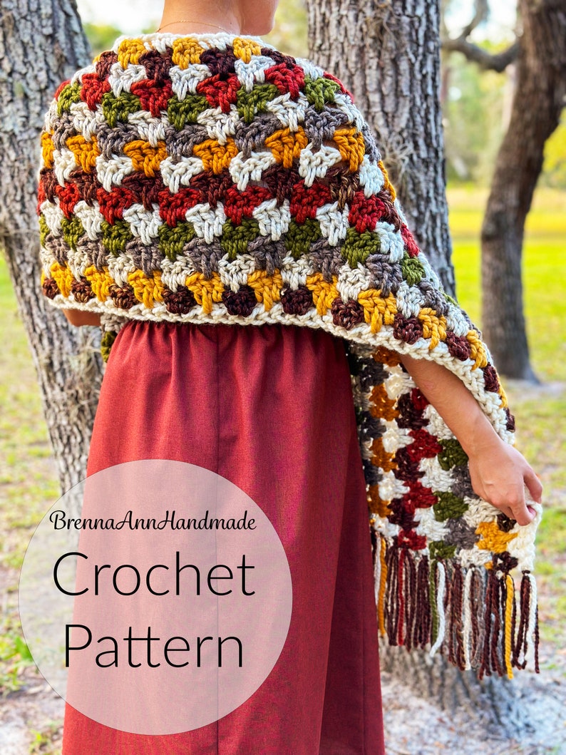 CROCHET PATTERN The Autumn Leaves Shawl Chunky Fringe Crochet Shawl / Wrap / Scarf, diy Pattern, Instant Download PDF image 10