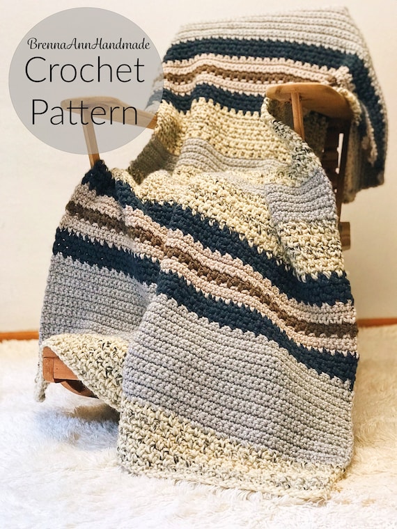 CROCHET PATTERN the Seaside Blanket Instant Download PDF Chunky Handmade Afghan Striped Throw Diy Easy Beginner by Brennaannhandmade Etsy New Zealand