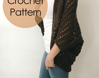 CROCHET PATTERN - The Hickory Shrug - Crochet Lightweight Shrug, Crocheted Cardigan, Beginner / Intermediate DIY Easy Batwing Sweater