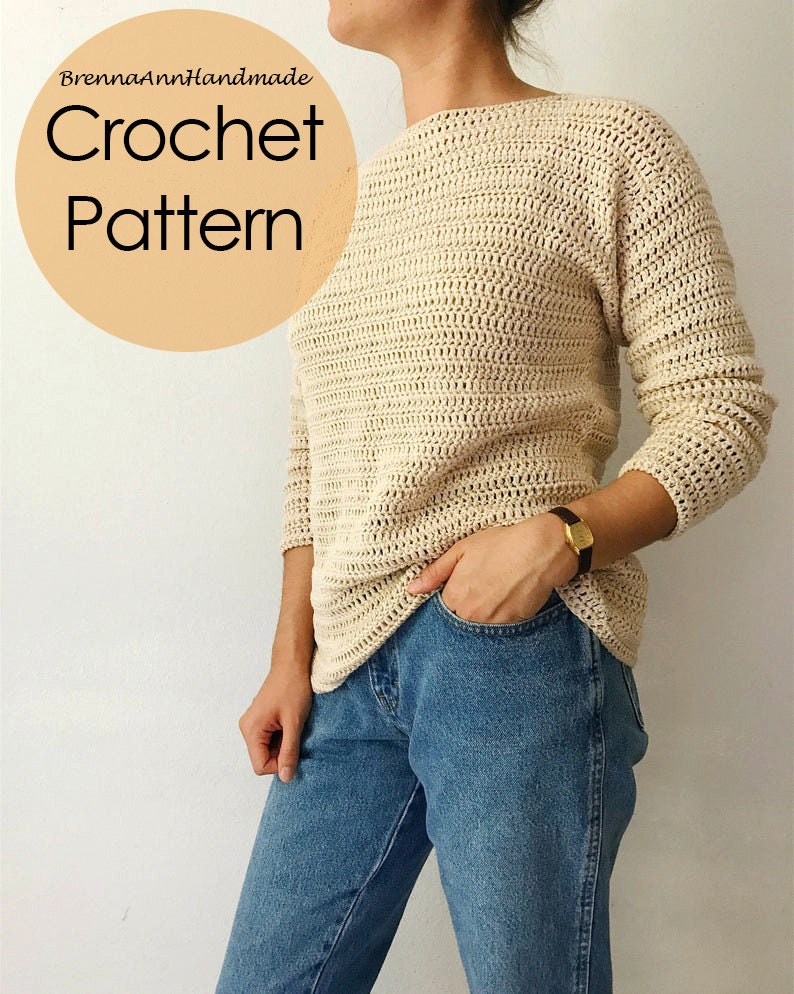 CROCHET PATTERN The Sand Dune Sweater Crochet Lightweight Sweater, Crocheted Pullover, Intermediate DIY Sweatshirt by BrennaAnnHandmade image 3