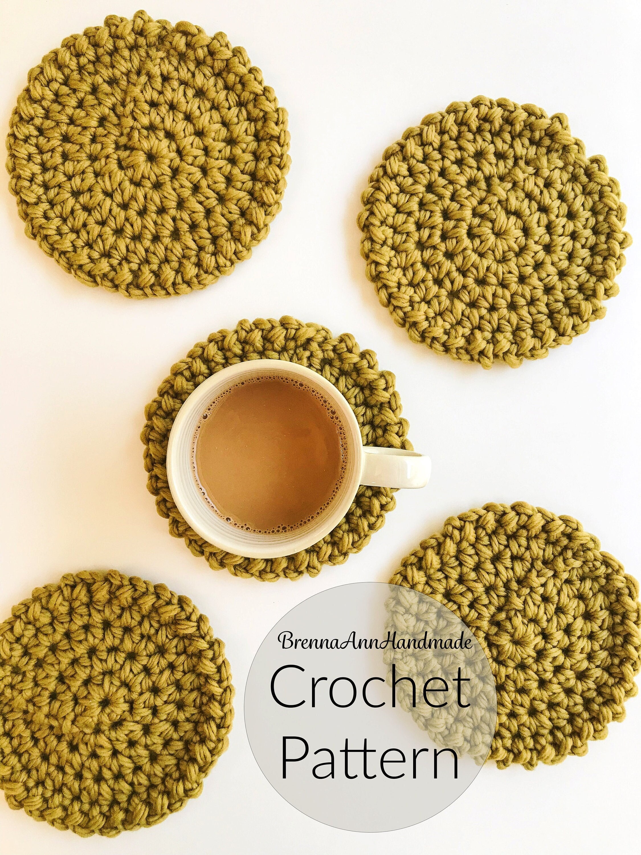 CROCHET PATTERN - The Golden Coasters, Textured Circle Coasters, Instant Download PDF, Crocheted diy Easy Skill Level by BrennaAnnHandmade