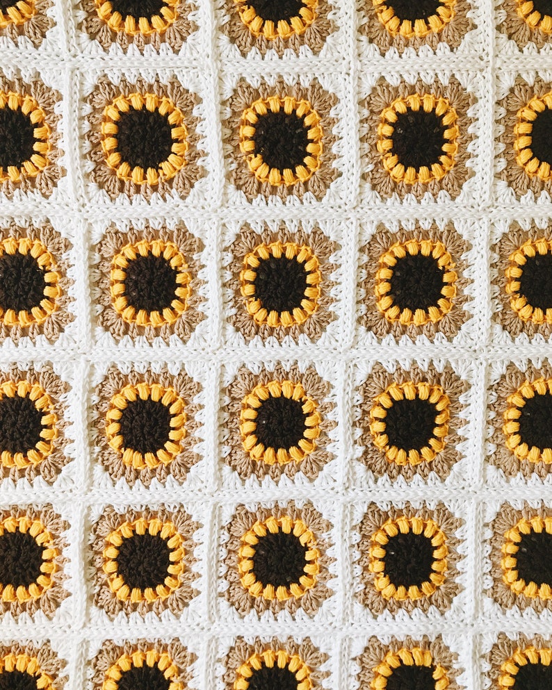 CROCHET PATTERN The Sunflower Blanket Instant Download PDF, Flower Granny Square Afghan, diy Intermediate Throw by BrennaAnnHandmade image 6