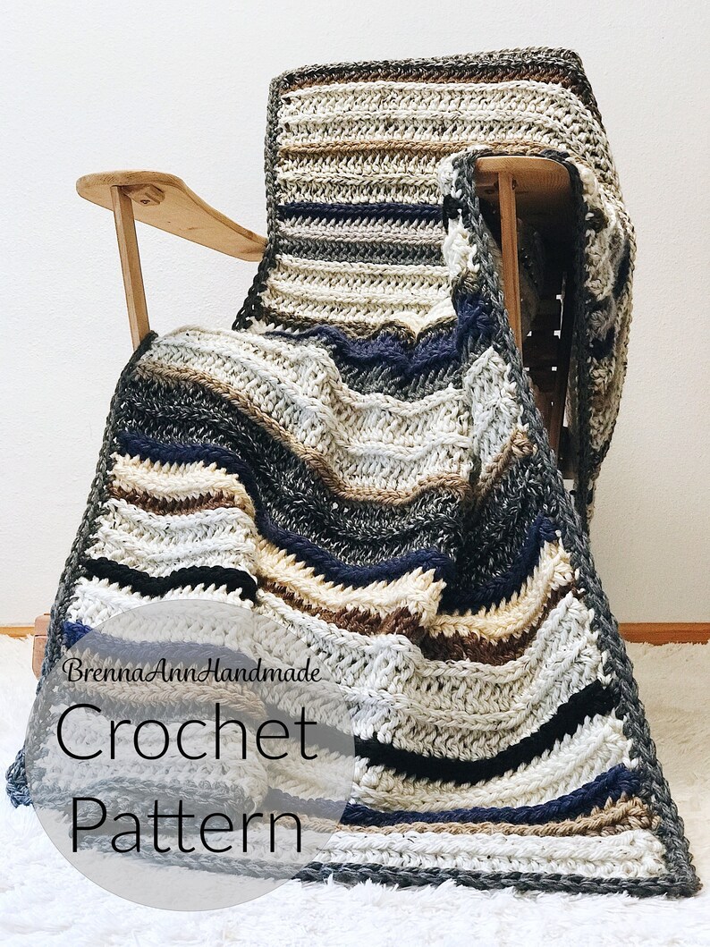 CROCHET PATTERN The Lakeside Blanket Instant Download PDF, Chunky Handmade Afghan, Striped Throw, diy, Easy Beginner, by BrennaAnnHandmade image 1