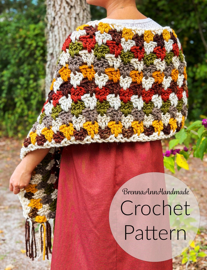 CROCHET PATTERN The Autumn Leaves Shawl Chunky Fringe Crochet Shawl / Wrap / Scarf, diy Pattern, Instant Download PDF image 5
