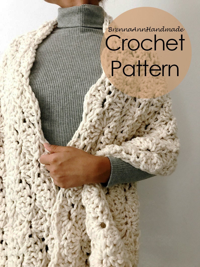 CROCHET PATTERN The Seashell Shawl Chunky Scalloped Fringe Crochet Shawl / Wrap / Scarf, diy Pattern, Instant Download PDF image 2