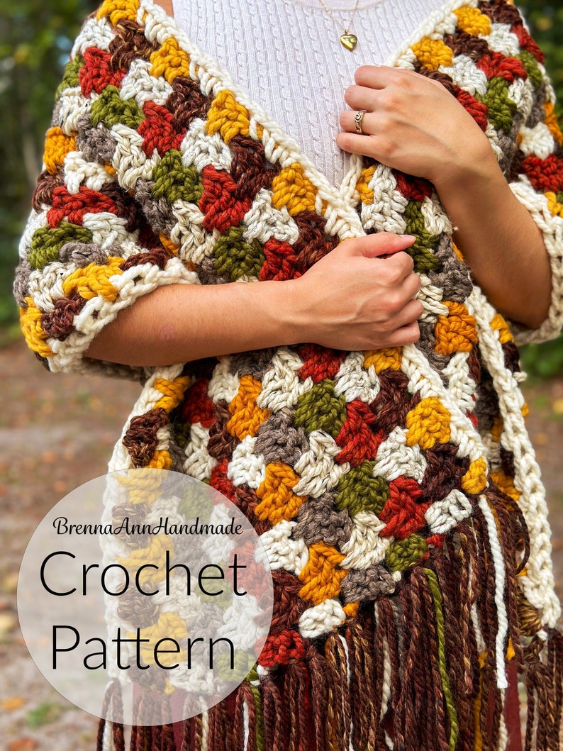 CROCHET PATTERN The Autumn Leaves Shawl Chunky Fringe Crochet Shawl / Wrap / Scarf, diy Pattern, Instant Download PDF image 3