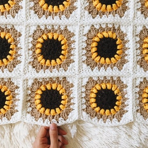 CROCHET PATTERN The Sunflower Blanket Instant Download PDF, Flower Granny Square Afghan, diy Intermediate Throw by BrennaAnnHandmade image 5