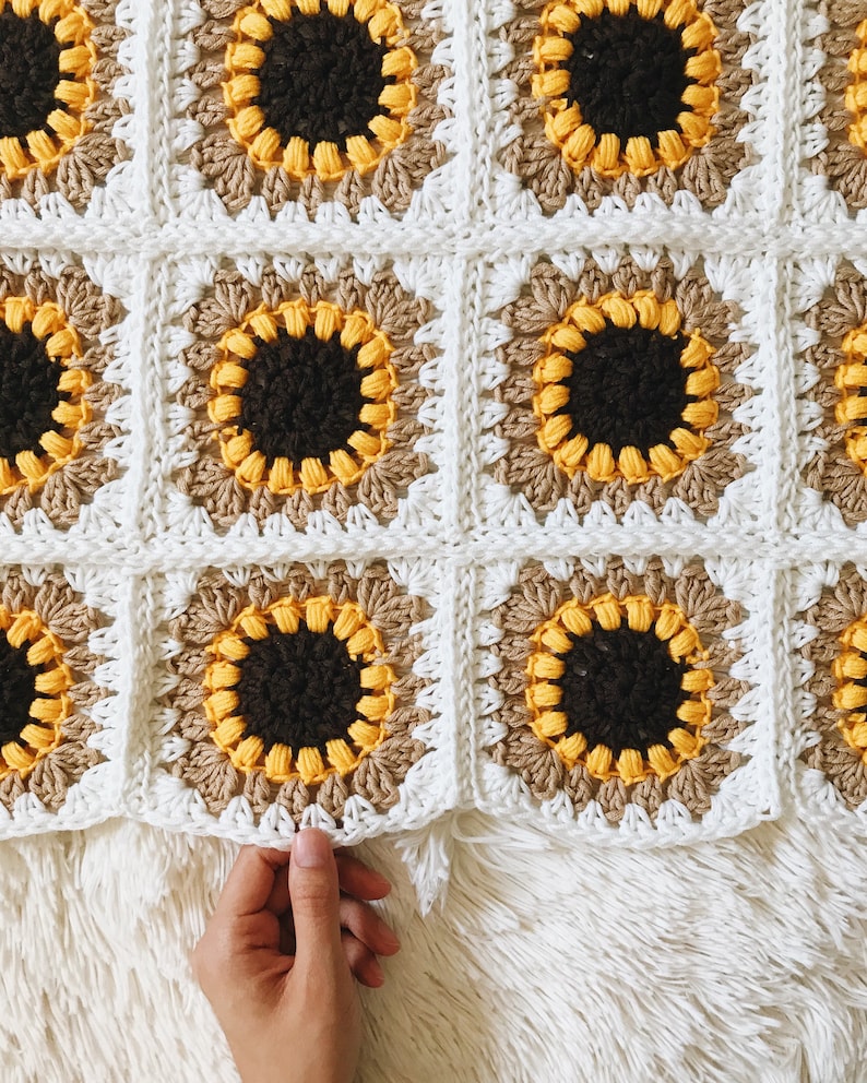 CROCHET PATTERN The Sunflower Blanket Instant Download PDF, Flower Granny Square Afghan, diy Intermediate Throw by BrennaAnnHandmade image 5