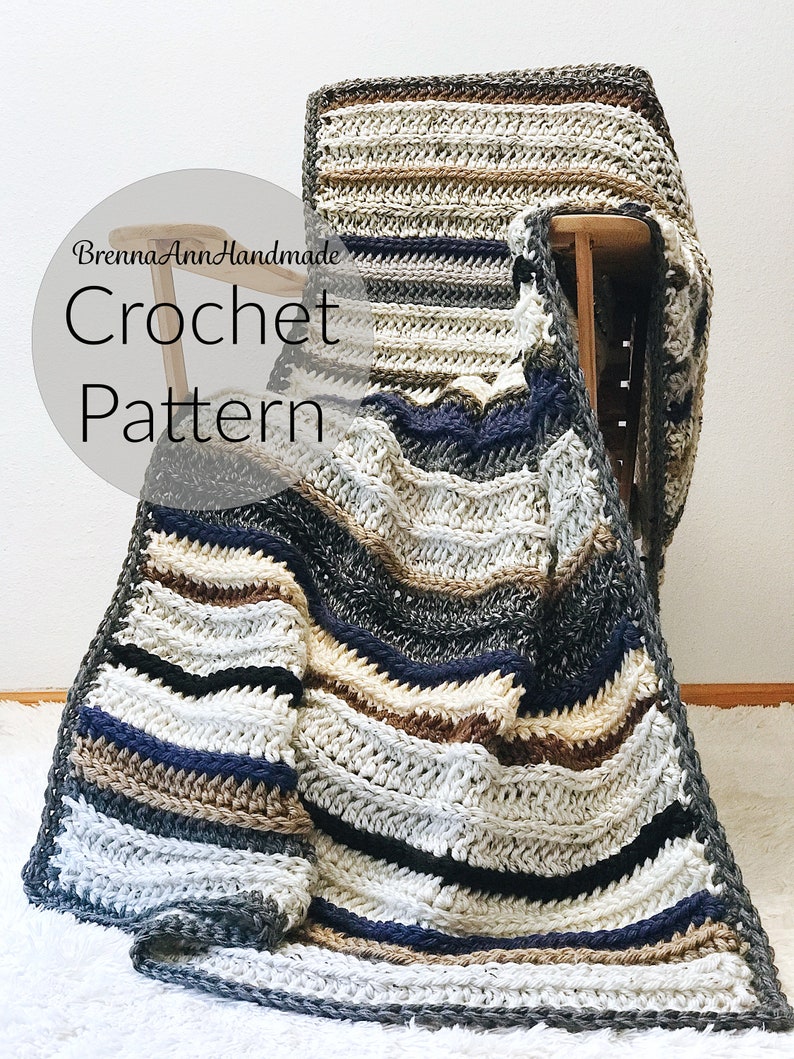 CROCHET PATTERN The Lakeside Blanket Instant Download PDF, Chunky Handmade Afghan, Striped Throw, diy, Easy Beginner, by BrennaAnnHandmade image 8