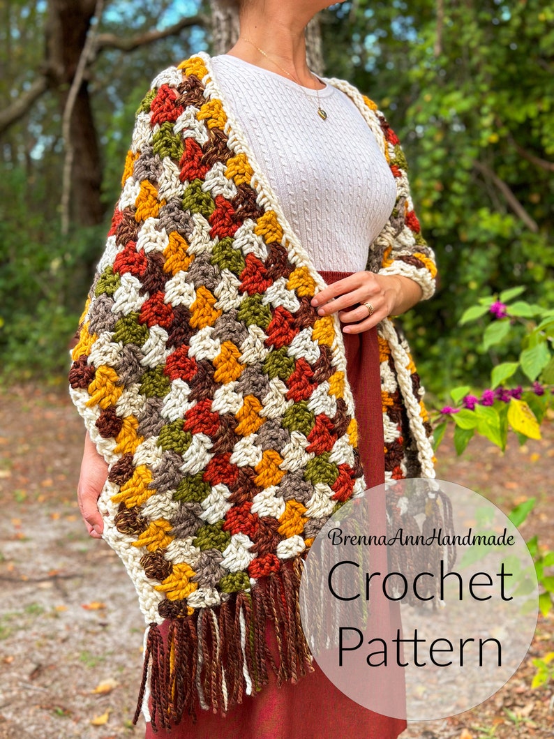 CROCHET PATTERN The Autumn Leaves Shawl Chunky Fringe Crochet Shawl / Wrap / Scarf, diy Pattern, Instant Download PDF image 6