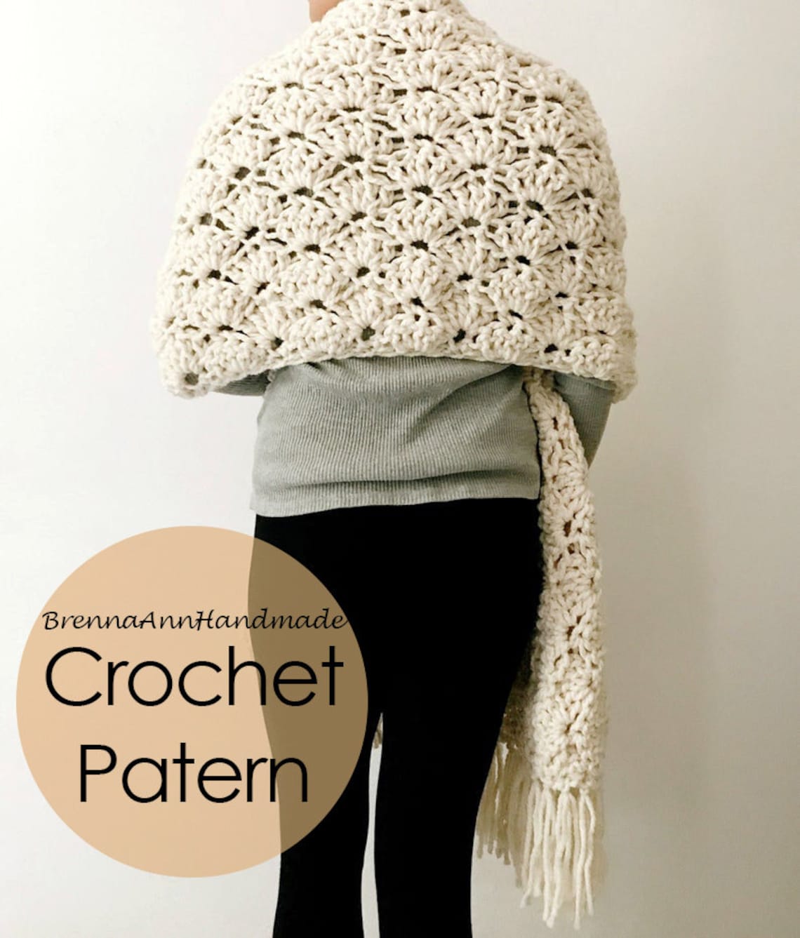 Seashell Scarf Pattern CROCHET PATTERN - the Seashell Shawl - Chunky Scalloped Fringe Crochet ...