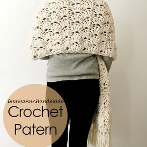 CROCHET PATTERN The Seashell Shawl Chunky Scalloped Fringe Crochet Shawl / Wrap / Scarf, diy Pattern, Instant Download PDF image 5