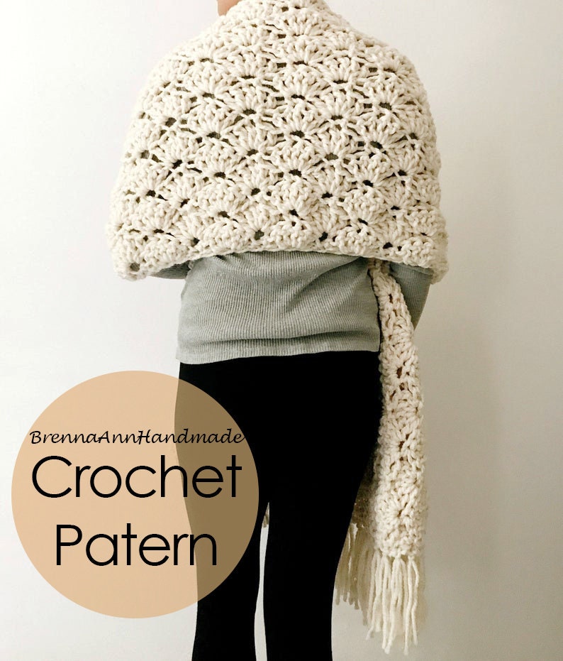 CROCHET PATTERN The Seashell Shawl Chunky Scalloped Fringe Crochet Shawl / Wrap / Scarf, diy Pattern, Instant Download PDF image 5