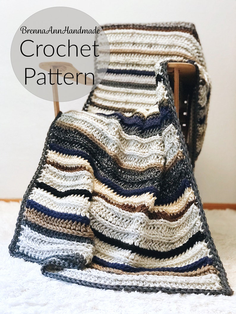 CROCHET PATTERN The Lakeside Blanket Instant Download PDF, Chunky Handmade Afghan, Striped Throw, diy, Easy Beginner, by BrennaAnnHandmade image 6