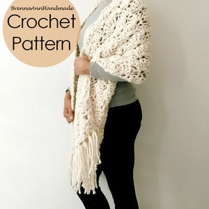 CROCHET PATTERN The Seashell Shawl Chunky Scalloped Fringe Crochet Shawl / Wrap / Scarf, diy Pattern, Instant Download PDF image 4