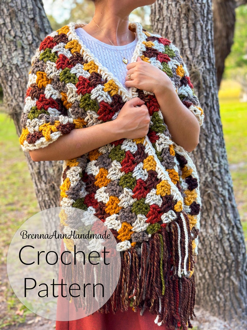 CROCHET PATTERN The Autumn Leaves Shawl Chunky Fringe Crochet Shawl / Wrap / Scarf, diy Pattern, Instant Download PDF image 7