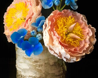 Sugar flowers - Clay flowers - Cake topper - peony and hydrangea cake topper - wedding flowers