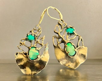 Handmade Ethiopian Fire Opal Earrings: Sea Life Inspired Silver or Gold
