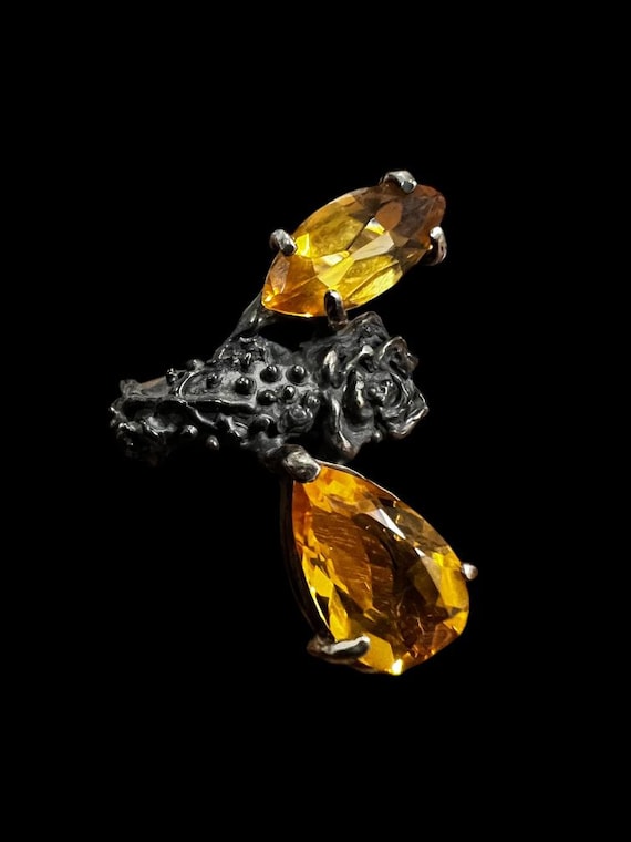 シトリンシルバーリング：ハンドメイドの自然からインスピレーションを