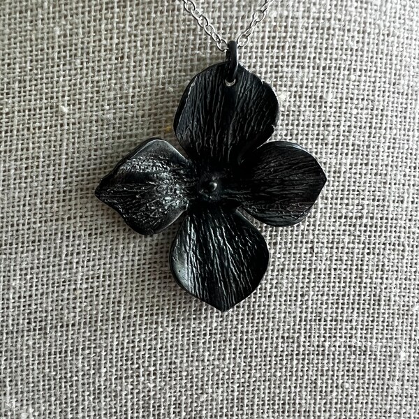 Silver necklace hydrangea flower, handmade and one of a kind