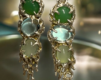 Handmade Sterling Silver Gemstone Dangle Earrings: Topaz, Onyx, Chalcedony
