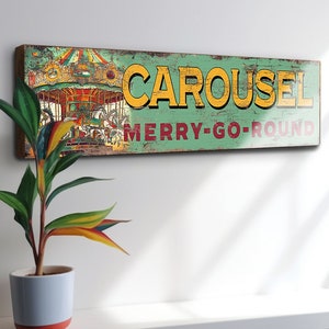 Carousel Carnival Ride Sign Merry go Round Circus Wall Sign