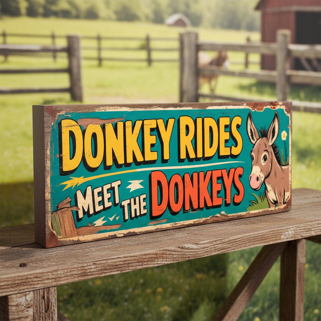 Donkey Rodeo Sign Donkey Rides Sign Meet the Donkeys Vintage Style Retro Seaside Wooden ...