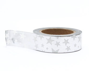 Star Washi Tape Silver Metallic Foil Christmas 10m